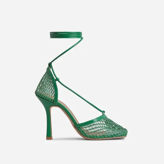 Netted Tie Up Heels