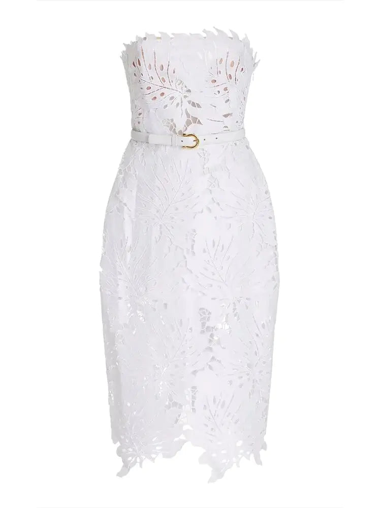 White Midi Dress Flower Cut-Out