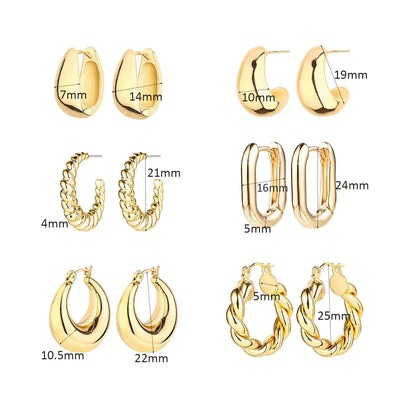 6 Pairs 14K Gold Hoop Earrings