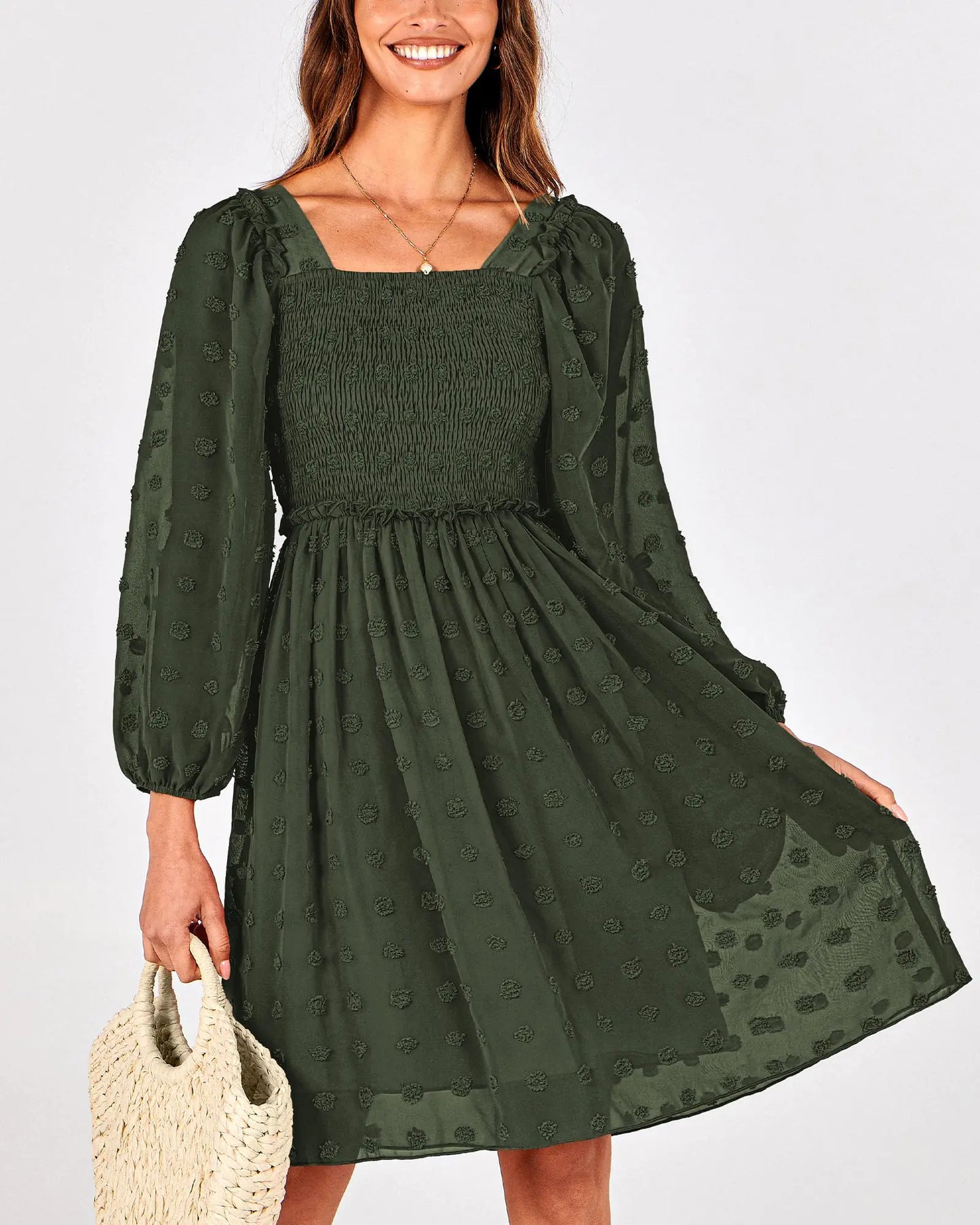 Women Square Neck Smock Dress