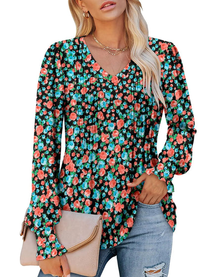 ROSELINLIN Long Sleeve Tops for Womens Floral Fall Blouse Shirts XX-Large V Mint Green