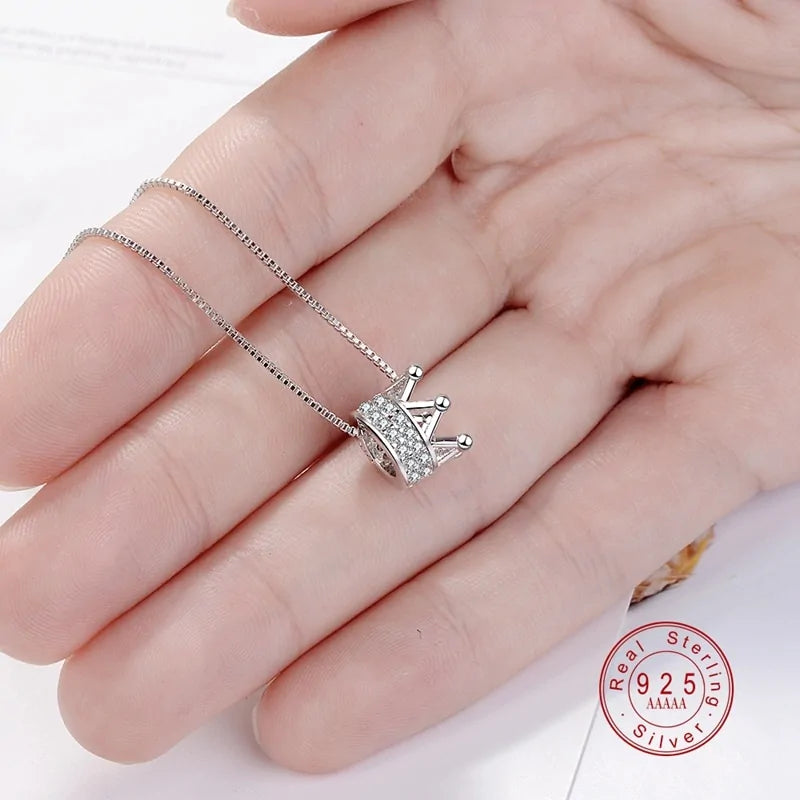 Princess Crown CZ Pendant Necklace: Unique Fine Jewelry for Women