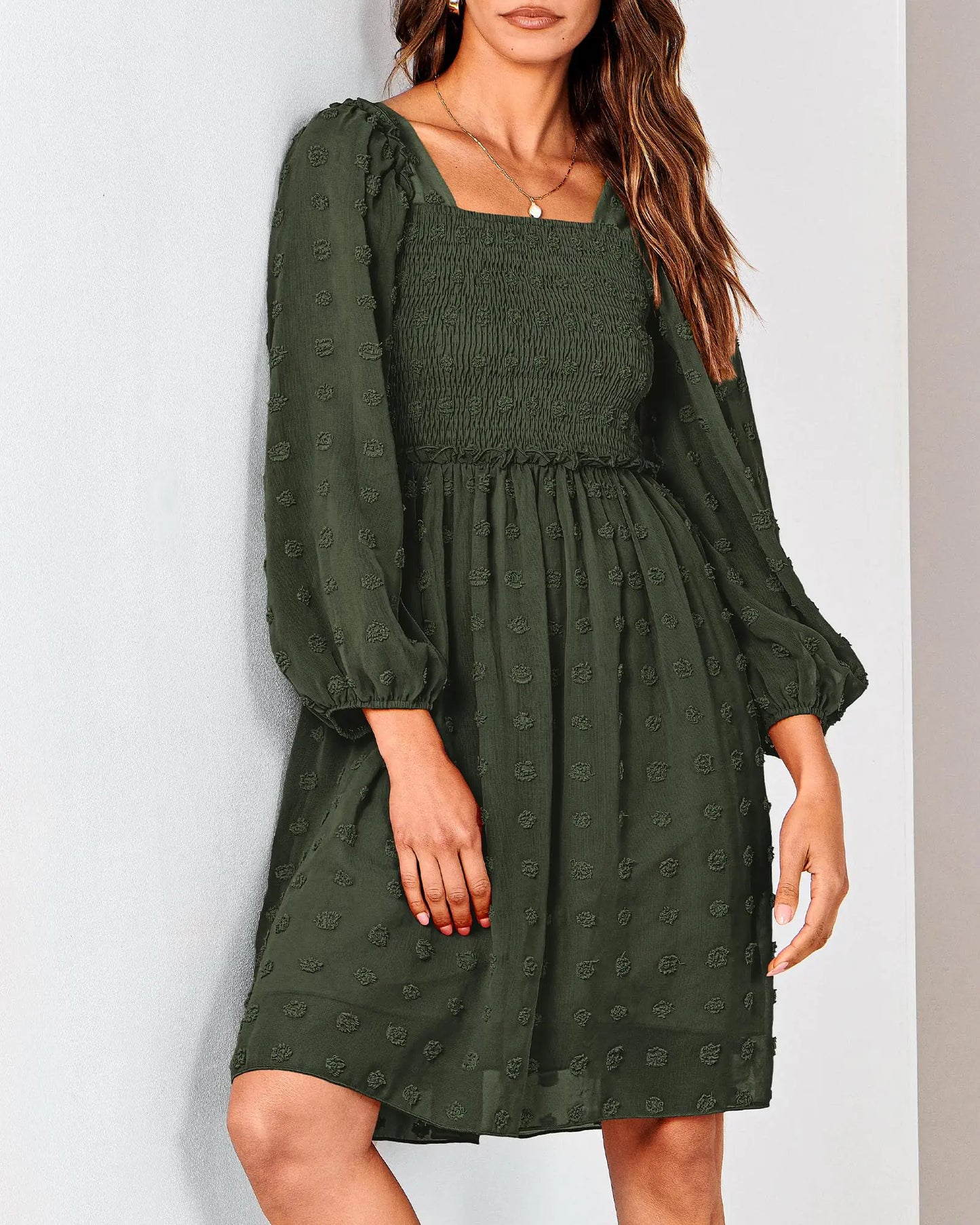 Women Square Neck Smock Dress