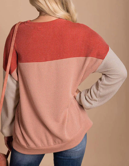 Women Color Block Long Sleeve Crewneck