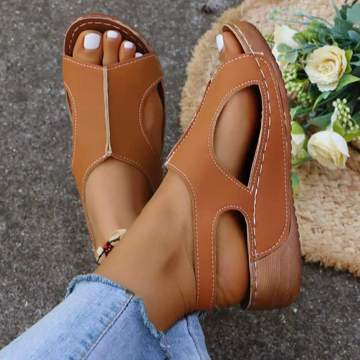 New Summer Wedges Sandals With Elastic Band Design Casual Fish Mouth Shoes For Women