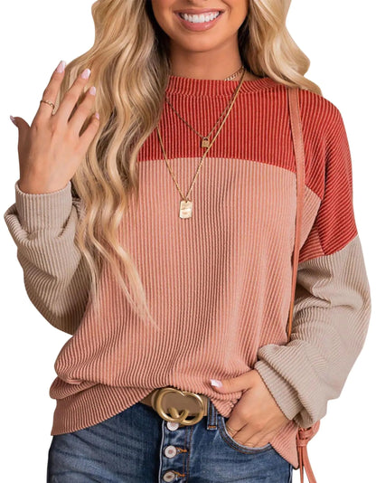 Women Color Block Long Sleeve Crewneck