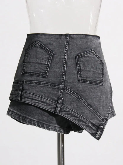 Asymmetrical Denim Mini Skirt