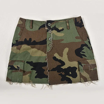 Distressed Camo Cargo Mini Skirt