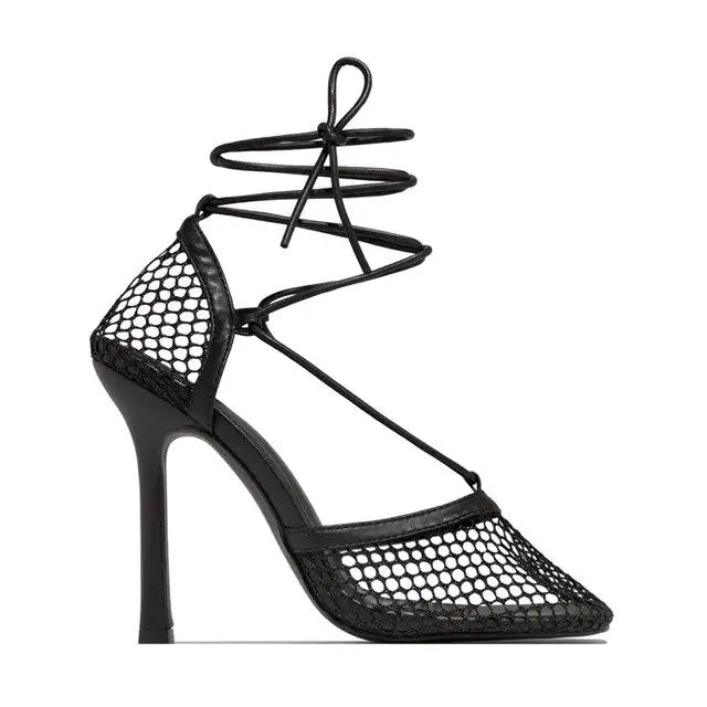 Netted Tie Up Heels