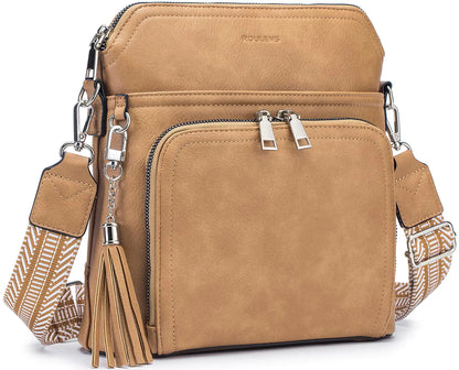 Crossbody Purse for Women,Lightweight Medium Crossbody Bag Soft Leather Women's Shoulder Handbags with Tassel Taupe