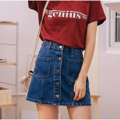 High Waist A-Line Denim Skirt