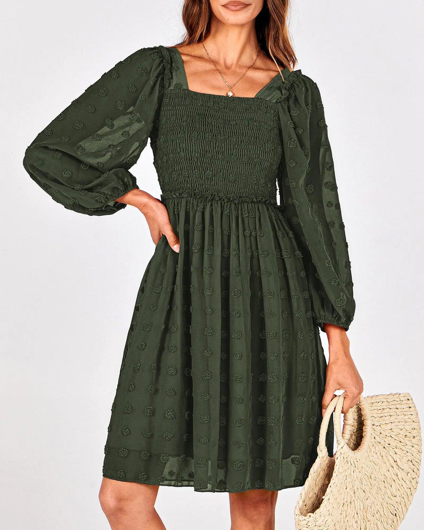 Women Square Neck Smock Dress