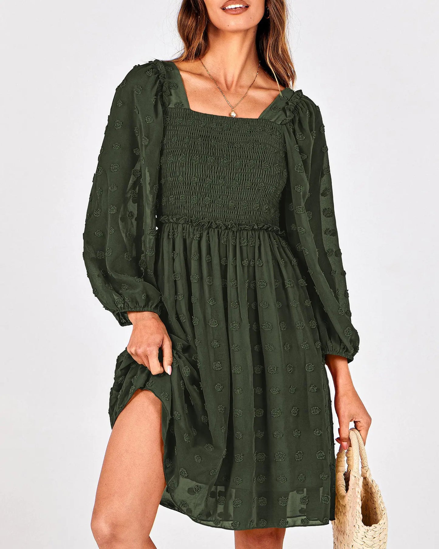 Women Square Neck Smock Dress