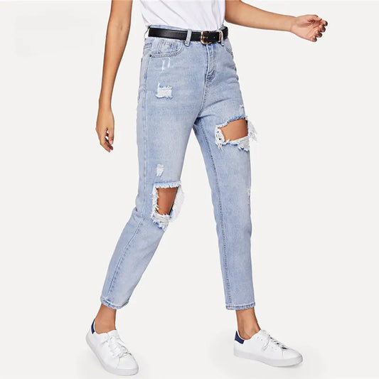 Cut Out Ripped Jeans For Women