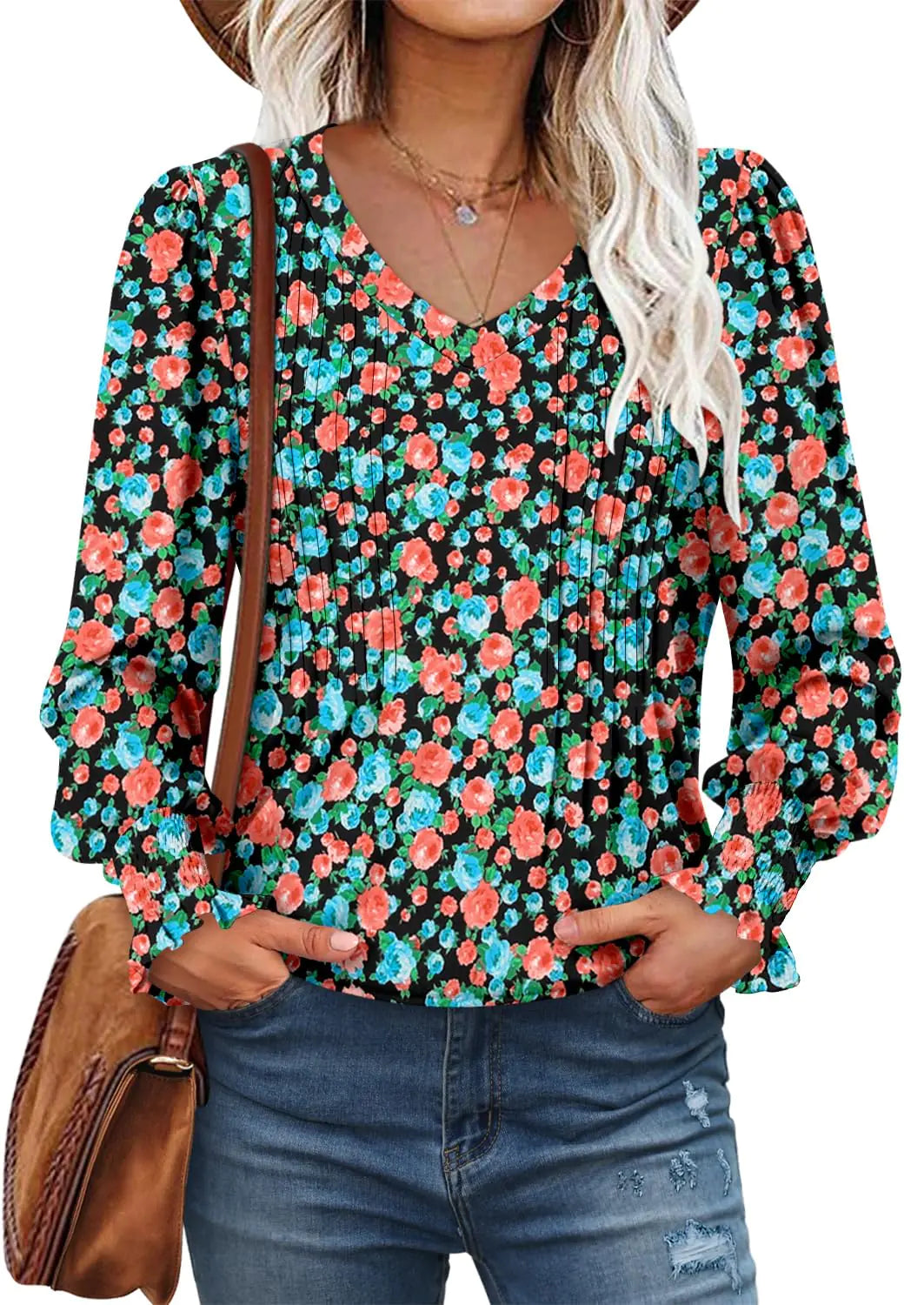 ROSELINLIN Long Sleeve Tops for Womens Floral Fall Blouse Shirts XX-Large V Mint Green