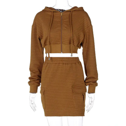 Textured Hooded Skirt Set