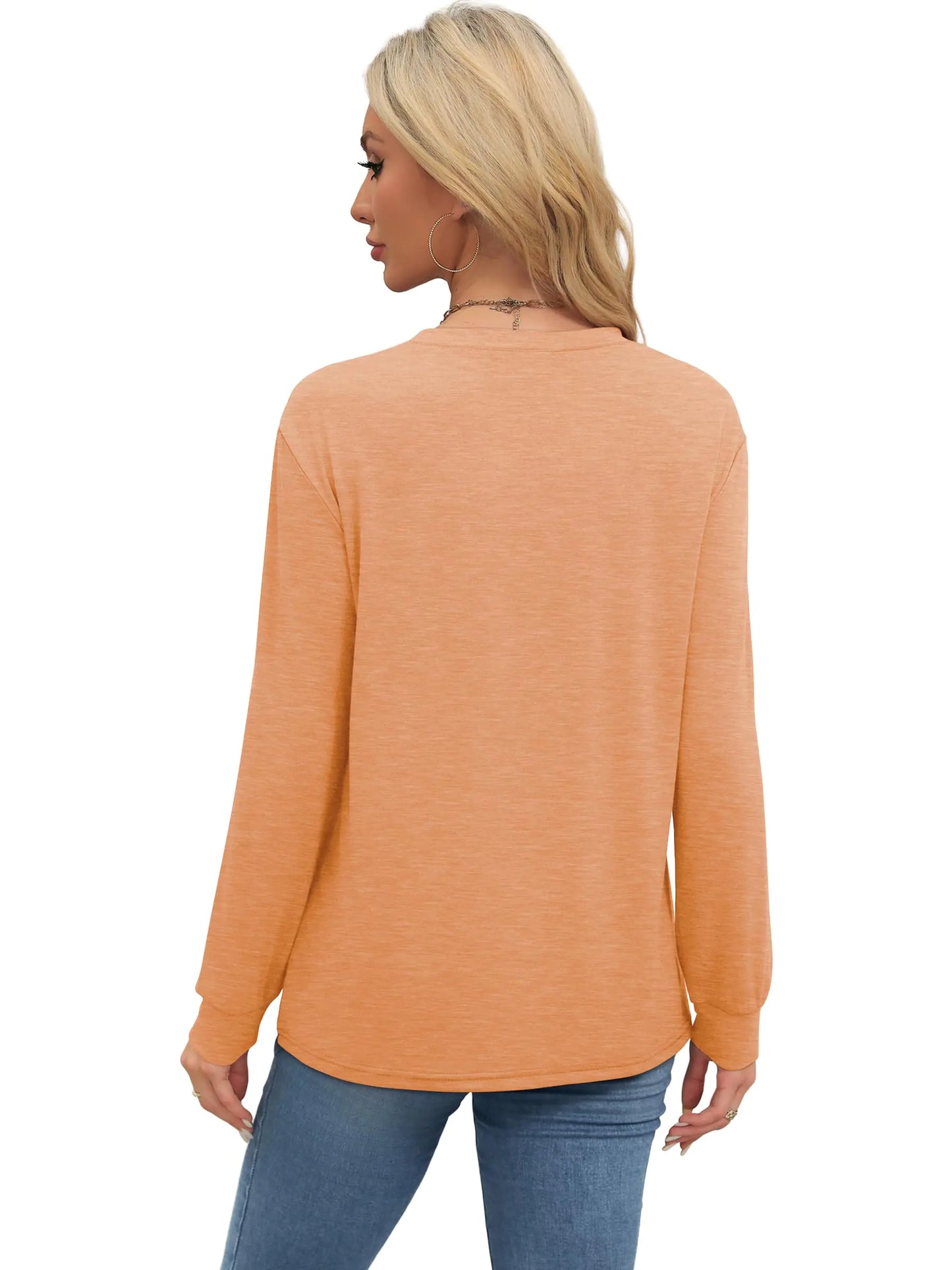 WIHOLL Womens Long Sleeve Shirts Loose Fits Fall Outfits Basic Casual Tunic Tops Crewneck Clothes Orange Large