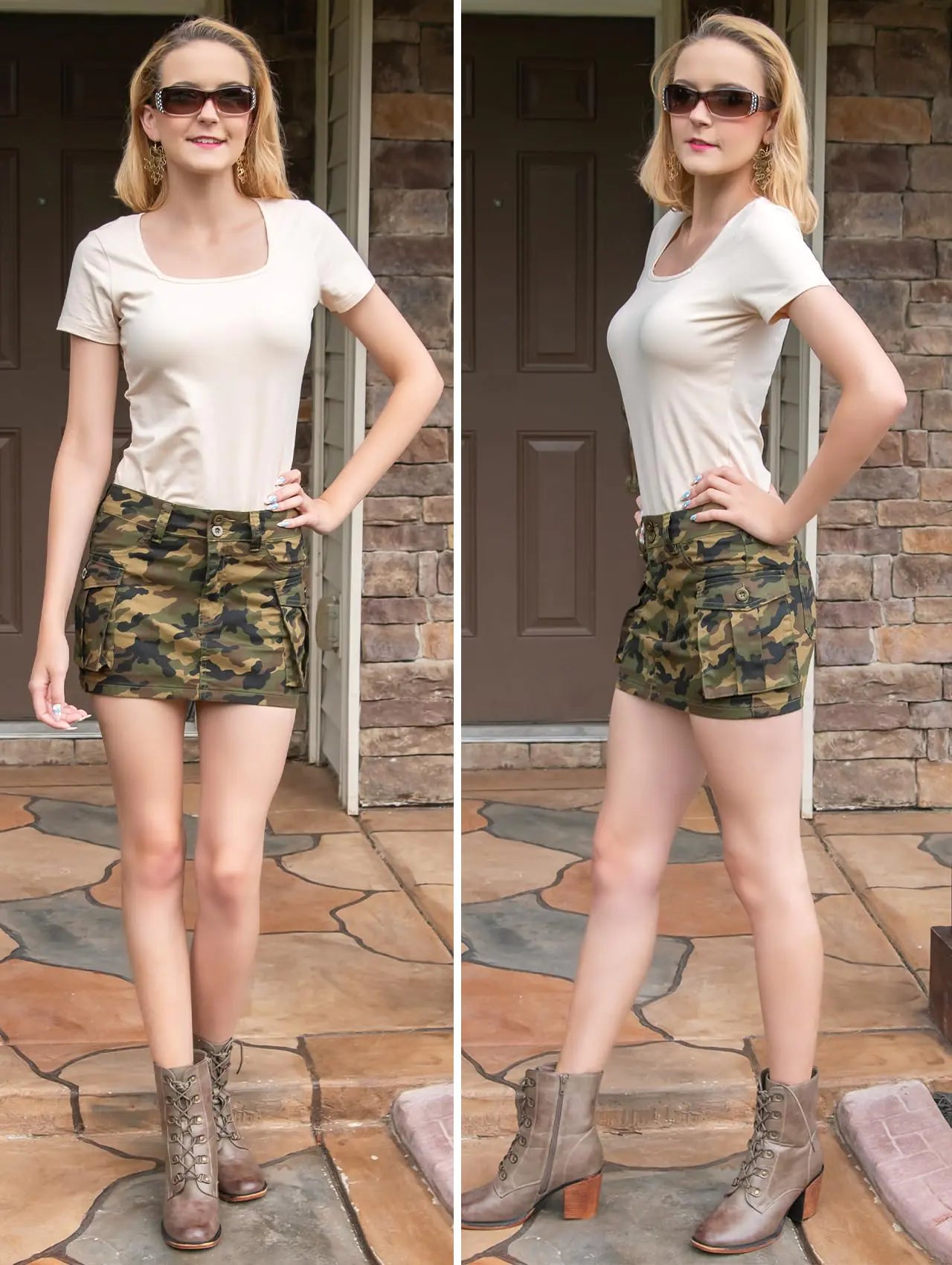 Women Camo Denim Cargo Skirt