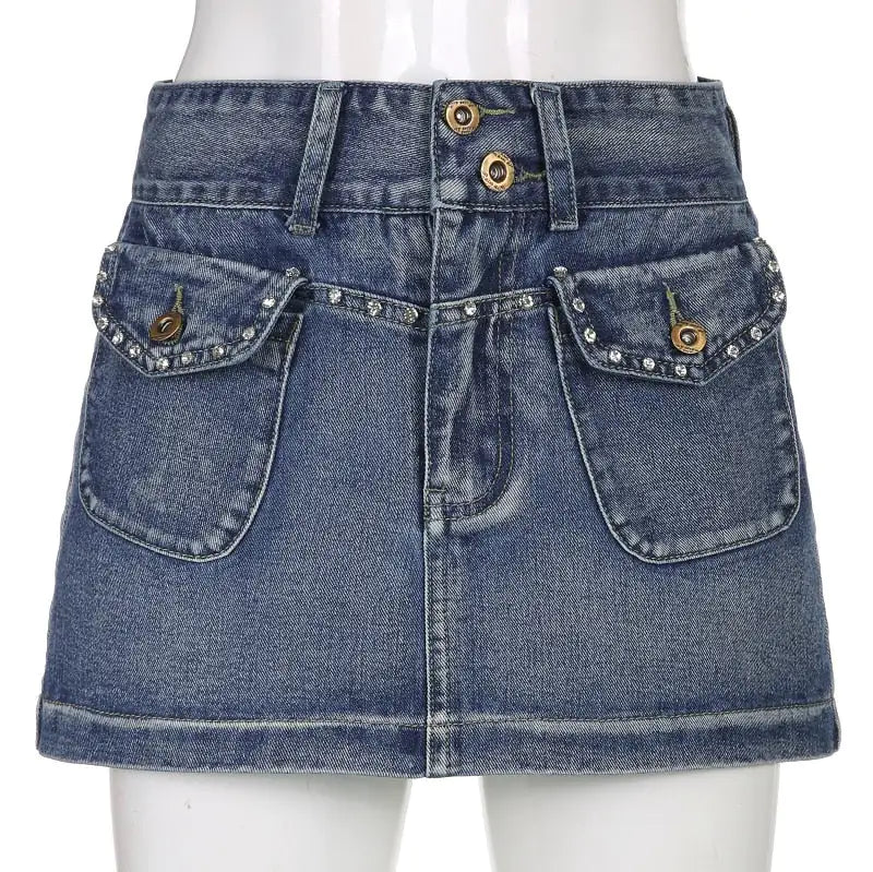 Vintage Diamond Denim Mini Skirt