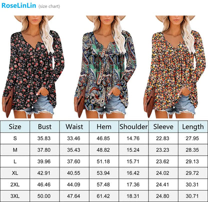 ROSELINLIN Long Sleeve Tops for Womens Floral Fall Blouse Shirts XX-Large V Mint Green