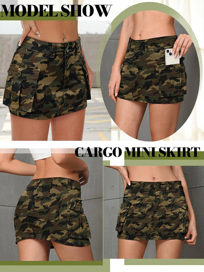 Women Camo Denim Cargo Skirt