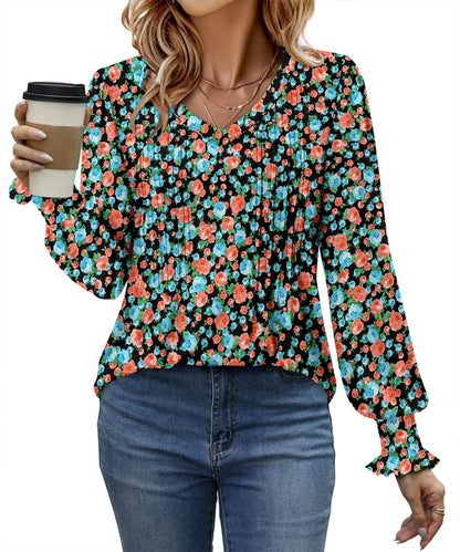 ROSELINLIN Long Sleeve Tops for Womens Floral Fall Blouse Shirts XX-Large V Mint Green