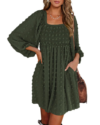 Women Square Neck Smock Dress