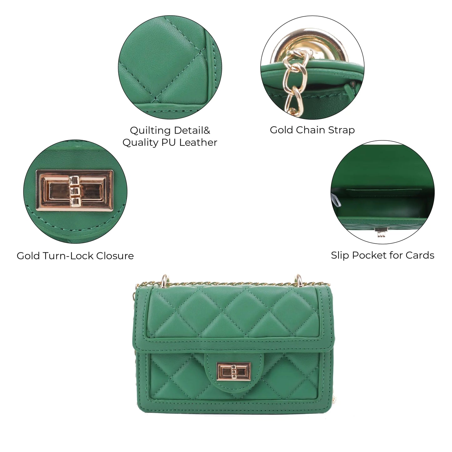 SG SUGU Small Quilted Crossbody Bag, Trendy Designer Mini Shoulder Bag, Phone Wallet Purse for Women Kelly Green