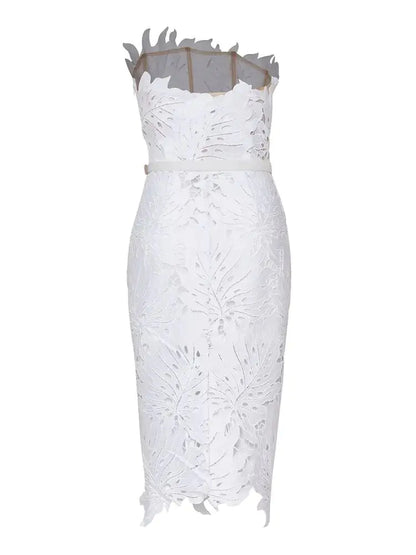 White Midi Dress Flower Cut-Out